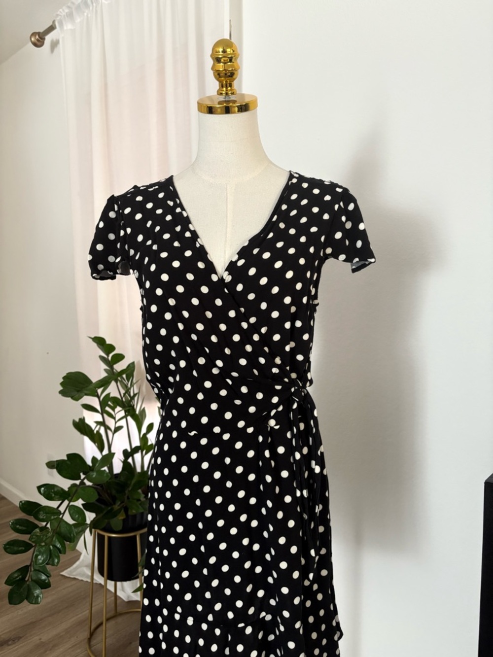 Black with White Polka Dot Wrap Dress